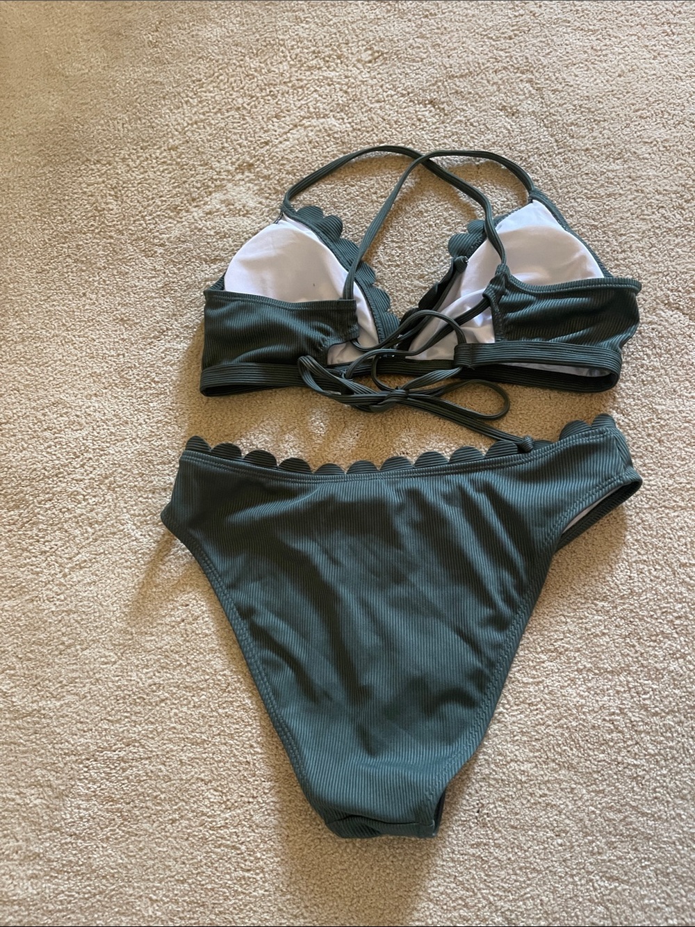 Nordstrom Olive Green Ribbed Scalloped Bikini Set - Picture 2 of 4